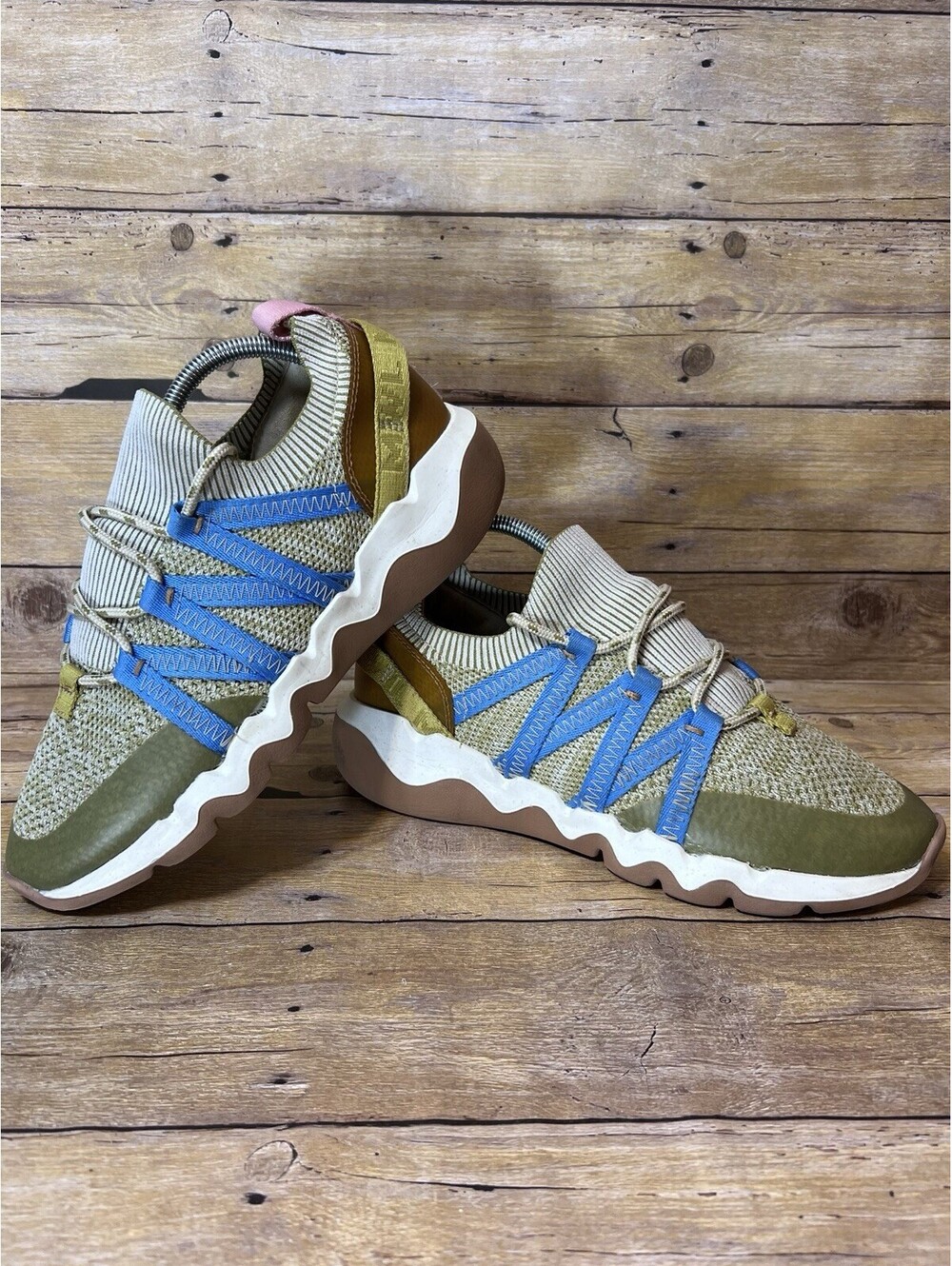 Madewell Women’s 9.5 Field Knit Sneakers Desert Dune Blue Chunky Lace Up Comfort